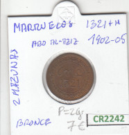 CR2242 MONEDA MARRUECOS 2 MARZUNAS 1321 BRONCE BC - Otros – Africa