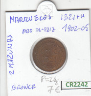 CR2242 MONEDA MARRUECOS 2 MARZUNAS 1321 BRONCE BC - Sonstige – Afrika