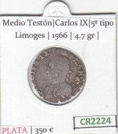 CR2224 MONEDA FRANCIA CARLOS IX 1/2 TESTON 1566 PLATA BC - Andere - Europa