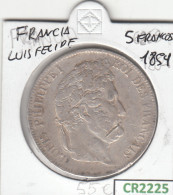 CR2225 MONEDA FRANCIA LUIS FELIPE 5 FRANCOS 1854 PLATA MBC - Otros – Europa