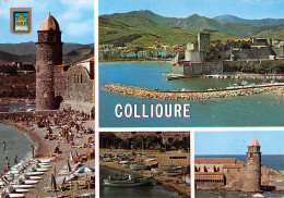 COLLIOURE La Plage Et L'église - Vue Sur Le Château Des Templiers - Le Port Et L'église      5 (scan Recto Verso)MH2973 - Collioure