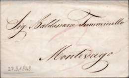 B57 - LETTERA PREFILATELICA DA PALERMO A MONTEVAGO 1848 - 1. ...-1850 Vorphilatelie