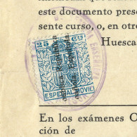 ESPAÑA 1933 República—Timbre Fiscal ESPECIAL MOVIL 25c HABILITADO—Boletín Instituto - Revenue Stamps