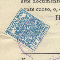 ESPAÑA 1933 República — Timbre Fiscal ESPECIAL MOVIL 25 Cts. Matrícula Enseñanza - Revenue Stamps