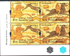 2024-Tunisie- Mosaïque - Scène De Chasse - Cavaliers - Chien - Lapin-  Bloc  De 4 V /MNH***** - Tunisia