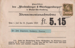 1920 Abonnementsnachnahme Zum: 139, Werdenberger & Obertoggenburger - Storia Postale