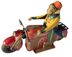 1947 Vintage Tin GAMA Monkey On Motorcycle - Antikspielzeug