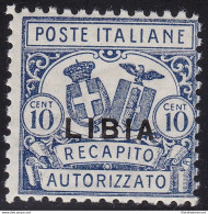 1929 LIBIA, Recapito Autorizzato N° 1 Dentellato 11 MNH/** Firmato Oliva - Libië