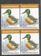 OCB 4537 Postfris Zonder Scharnier ** In Blok Van 4 - 1985-.. Pájaros (Buzin)