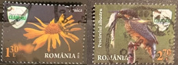 ROMANIA 2016 Flora & Fauna - National Park Ceahlau; Mountain Arnica & Common Kingfisher Postally Used MICHEL# 7115,7121 - Usati