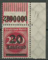 Deutsches Reich 1923 Freimarke Walze 282 I W OR 1'11'1 Ecke Ob. Re. Postfrisch - Neufs