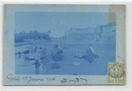 GABÈS - Les Laveuses Dans L'Oued - CARTE PHOTO Tirage Cyanotype Année 1906 - Ed. Inconnu  - Túnez