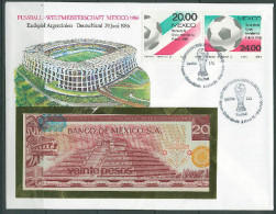 Mexico 1986 Football Soccer World Cup Commemorative Numismatic Cover With 20 Pesos Banknote, Final Match - 1986 – Mexico