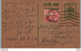 Pakistan Postal Stationery Tree 5 P To Multan Asghar Ali Jodia Bazar Karachi - Pakistan