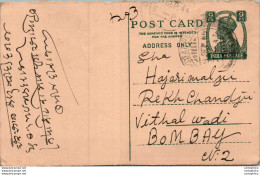 India Postal Stationery George VI 9p To Bombay - Postkaarten