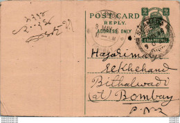 India Postal Stationery George VI 9p Shahada Cds To Bombay - Postkaarten