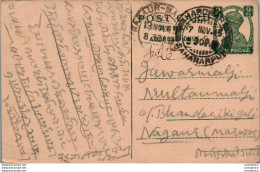 India Postal Stationery George VI 9p Nagaur Marwar Cds Hardwar Sahararpur Cds - Postkaarten