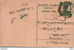 India Postal Stationery George VI 9p To Bombay - Postkaarten