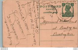 India Postal Stationery George VI 9p To Bombay - Postkaarten