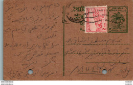 Pakistan Postal Stationery 5p Tree To Multan Karachi Cds - Pakistan