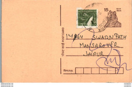 India Postal Stationery Tiger 15 To Jaipur - Postcards