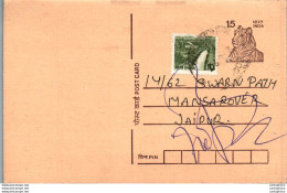 India Postal Stationery Tiger 15 To Jaipur - Postcards