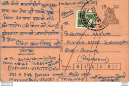 India Postal Stationery Tiger 15 To Barmer - Postcards