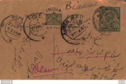 India Postal Stationery George V 9p Ajmer Cds - Postcards