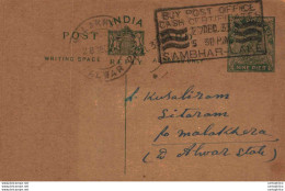 India Postal Stationery George V 9p Sambhar Lake Machine Cancel Alwar Cds - Postcards