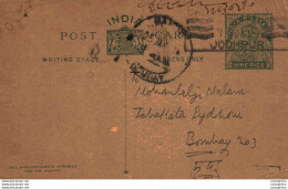 India Postal Stationery George V 9p Bombay Jodhpur Cds - Postcards