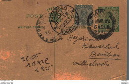 India Postal Stationery George V 1/2 A Kalbadevi Bombay Cds - Cartes Postales