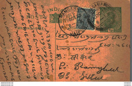 India Postal Stationery George V 1/2 A Ramgarh Jaipur - Cartoline Postali