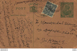 India Postal Stationery George V 1/2 A Bikaner Rajputana Cds - Cartes Postales