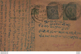 India Postal Stationery George V 1/2 A Dhoraj Cds - Postcards