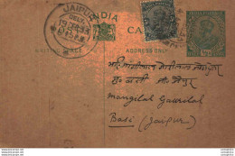 India Postal Stationery George V 1/2 A Jaipur Cds Lekh Ram Raje Ram Bareilly - Cartoline Postali