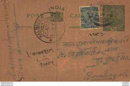 India Postal Stationery George V 1/2 A Kalbadevi Bombay Cds - Cartoline Postali