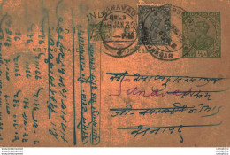 India Postal Stationery George V 1/2 A Sanavad Cds - Cartes Postales
