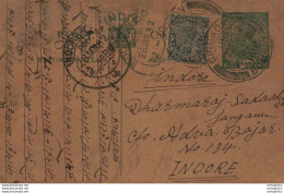 India Postal Stationery George V 1/2 A Indore Cds - Cartes Postales