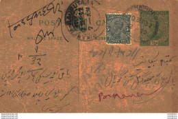 India Postal Stationery George V 1/2 A To Bikaner - Cartes Postales