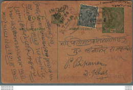 India Postal Stationery George V 1/2 A To Bikaner Bareilly - Cartes Postales