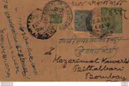 India Postal Stationery George V 1/2 A Kalbadevi Bombay Cds - Cartoline Postali