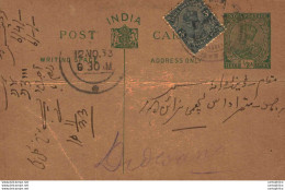India Postal Stationery George V 1/2 A To Didwana - Cartes Postales