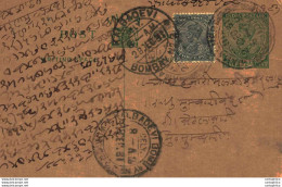 India Postal Stationery George V 1/2 A Kalbadevi Bombay Cds - Cartes Postales