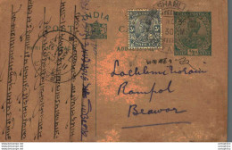 India Postal Stationery George V 1/2 A Shamli Cds To Beawar Madho Lal Baij Nath Jain Muzaffarnagar - Postcards