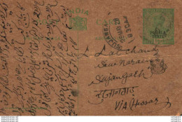 India Postal Patiala Stationery George V 1/2 A Sujangarh Cds - Patiala