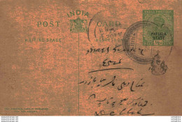 India Postal Patiala Stationery George V 1/2 A - Patiala