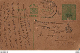 India Postal Patiala Stationery George V 1/2 A Surajgarh Cds - Patiala