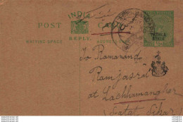 India Postal Patiala Stationery George V 1/2 A Lachhamanghar - Patiala