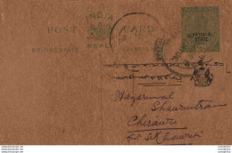 India Postal Patiala Stationery George V 1/2 A - Patiala