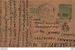 India Postal Patiala Stationery George V 1/2 A Sujangarh Cds - Patiala